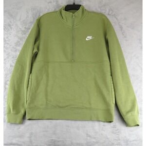 Nike Club Fleece Quarter Zip Sweatshirt Green Pullover Logo Men's Medium
